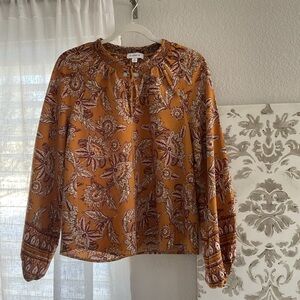 Evereve Mustard and Burgundy Floral Blouse